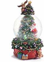 Carillon Natalizio a Forma di Palla di Neve con Babbo Natale, Albero e Renna Carillon con Luci e Suoni Natalizi Idea Regalo