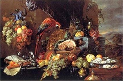 Stampa Su Tela - Canvas - Natura Morta Sfarzosa Con Pappagallo - De Hem - 50X70Cm - Senza Telaio - copertina