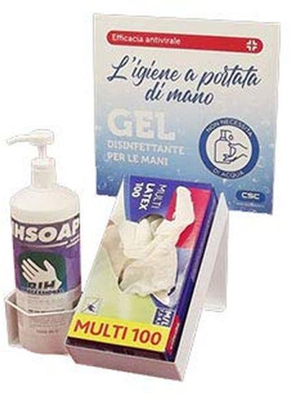 Colonnina Totem Mini Piantana da banco porta dispenser per gel igienizzante mani e per una scatola di guanti monouso - copertina