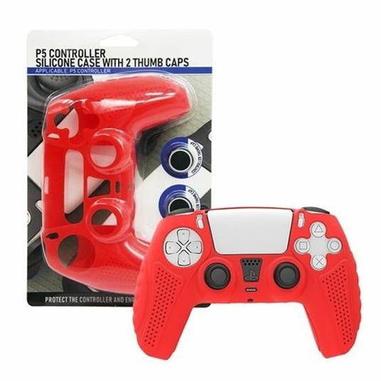 Controller Silicon case (red) + 2 Thumb caps PS5
