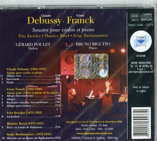 Sonata per Violino e Pianoforte - CD Audio di Claude Debussy - 2