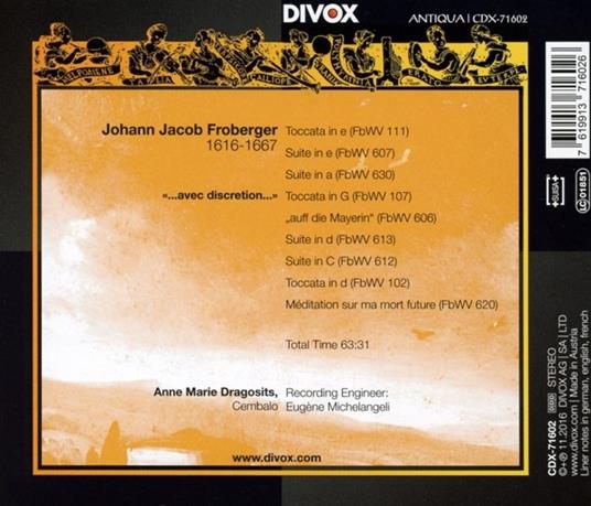 Avec Distrection... - Toccate e suites - CD Audio di Johann Jacob Froberger - 2