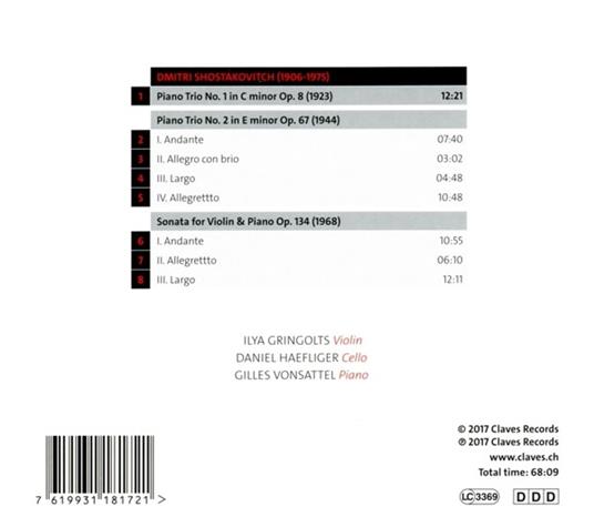 Piano Trios Nos. 1 & 2 / Violin Sonata - Ilya Gringolts - CD Audio di Ilya Gringolts - 2