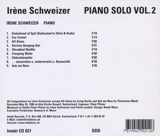 Piano Solo 2 - CD Audio di Irene Schweizer - 2
