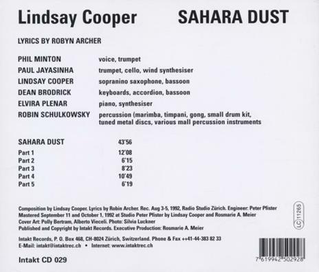 Sahara Dust - CD Audio di Lindsay Cooper - 2