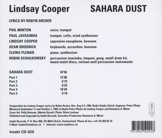 Sahara Dust - CD Audio di Lindsay Cooper - 2