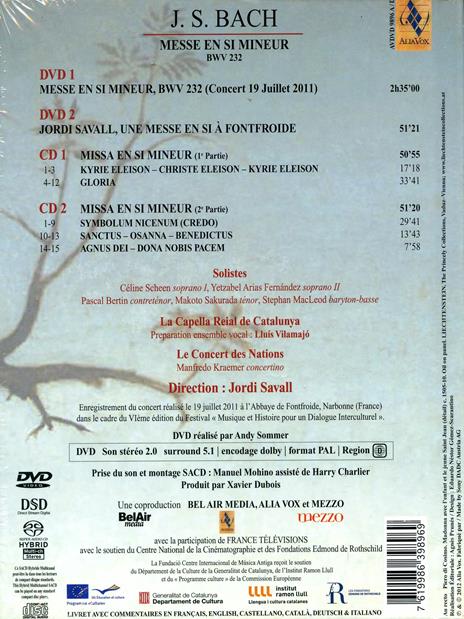 Messa in Si minore - SuperAudio CD ibrido + DVD di Johann Sebastian Bach,Jordi Savall,Le Concert des Nations,Capella Reial de Catalunya - 2