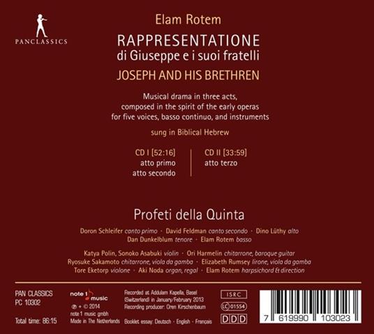 Elam Rotem - Rappresentatione Di Giusepp - CD Audio di Profeti della Quinta - 2