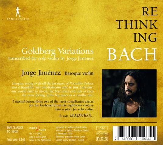 Bach. Goldberg-Variationen (Transcr. For Violin Solo) - CD Audio di Jorge Jimenez - 2