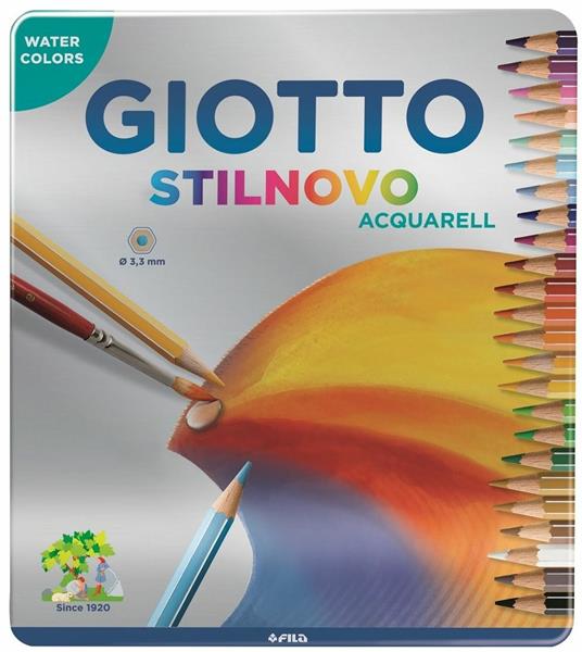 Pastelli acquerellabili Giotto Stilnovo Acquarell. Scatola in metallo 24 matite colorate