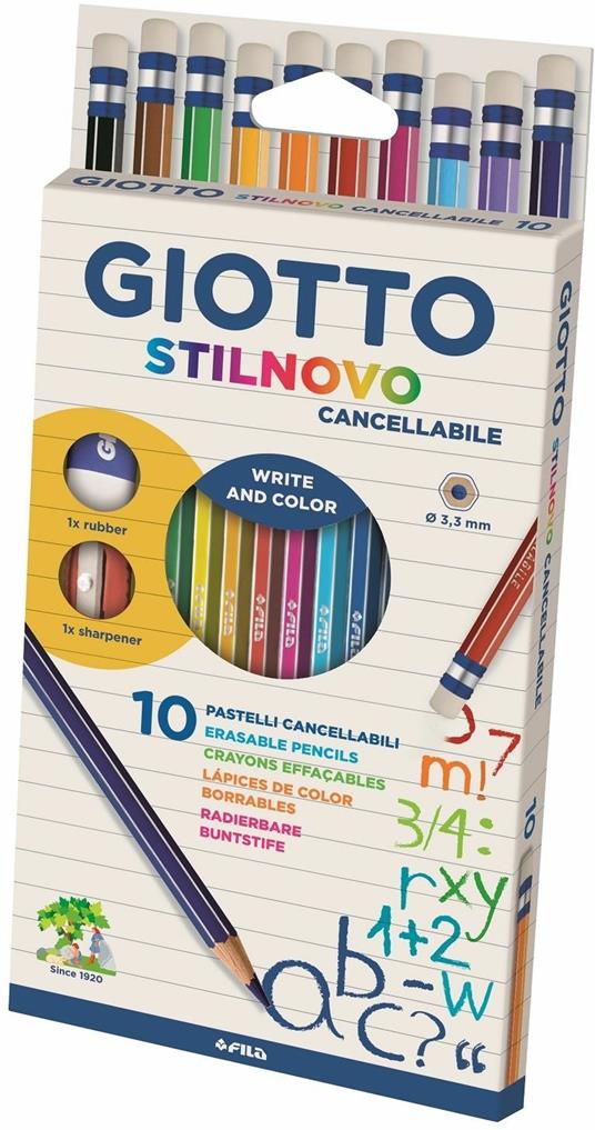 Pastelli Giotto Stilnovo Cancellabile. Scatola 10 matite colorate + gomma e temperino - 4