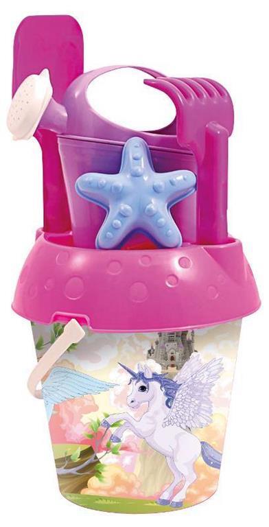 Secchiello diametro 18 cm magic Unicorn con paletta, rastrello, formina e annaffiatoio