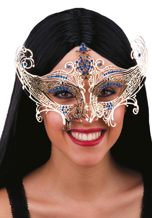 Maschera Oro In Metallo Con Strass Blu