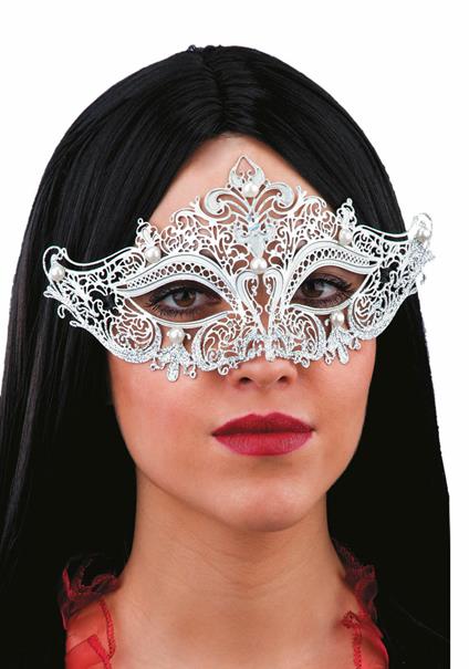 Maschera Argento In Metallo Con Perle