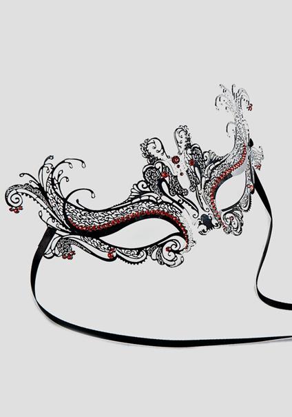 Maschera Argento In Metallo Con Strass Rossi