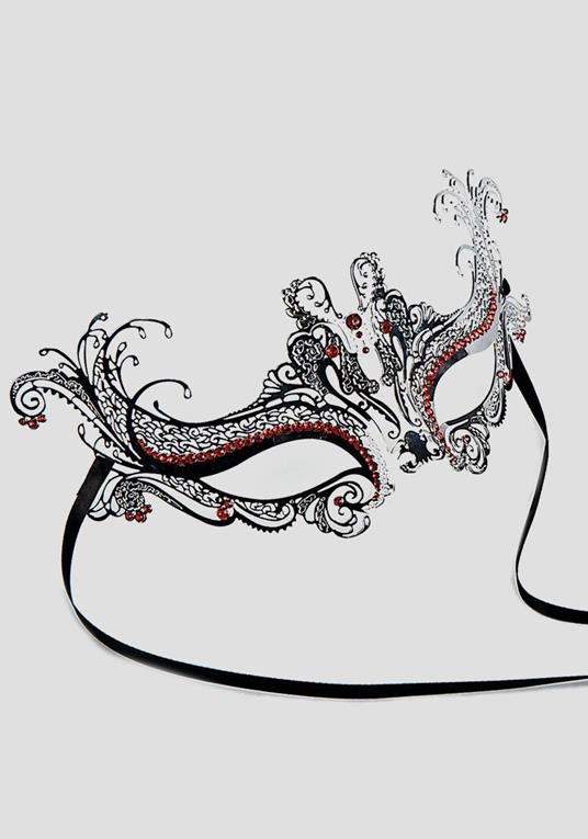 Maschera Argento In Metallo Con Strass Rossi