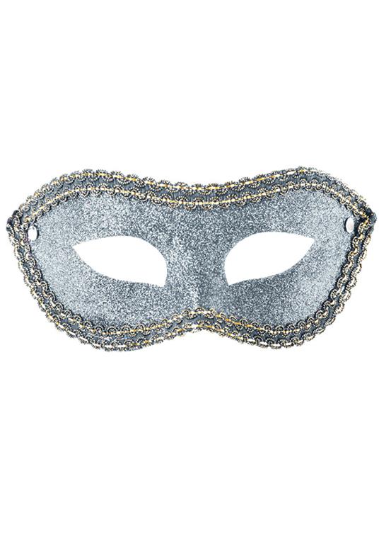 Maschera Argento In Plastica Con Glitter