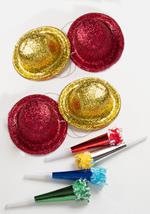 Party Set 4 Cappelli Glitter + 4 Trombe Metallizzate L. Cm.18 Ca. Carnival Toys (4642)