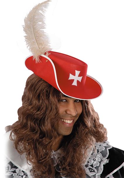 Cappello D'Artagnan In Bifloccato Rosso con Piuma Struzzo