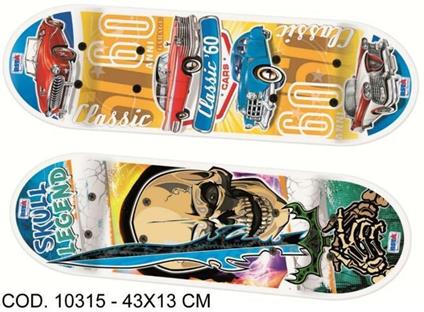SKATEBOARD LEGNO 43X13 CM - 2 DISEGNI ASSORTITI
