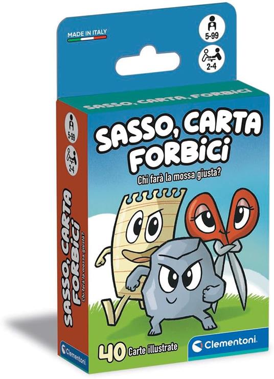 Clementoni - Sasso Carta Forbici, Mazzo di 40 Carte Illustrate, Gioco di Strategia per Bambini 5+ Anni, 2-4 Giocatori