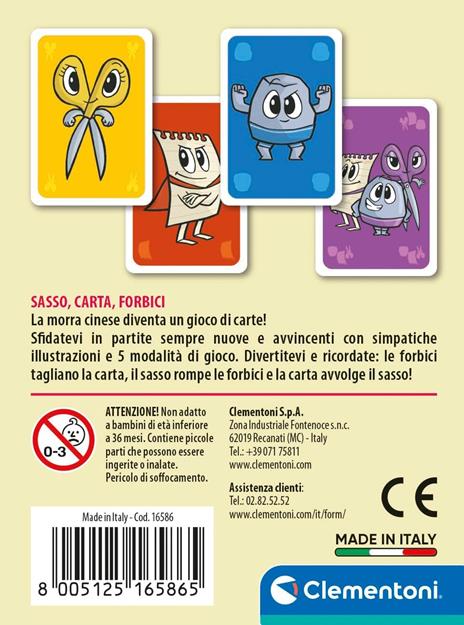 Clementoni - Sasso Carta Forbici, Mazzo di 40 Carte Illustrate, Gioco di Strategia per Bambini 5+ Anni, 2-4 Giocatori - 3