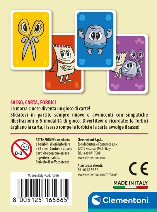 Clementoni - Sasso Carta Forbici, Mazzo di 40 Carte Illustrate, Gioco di Strategia per Bambini 5+ Anni, 2-4 Giocatori - 3