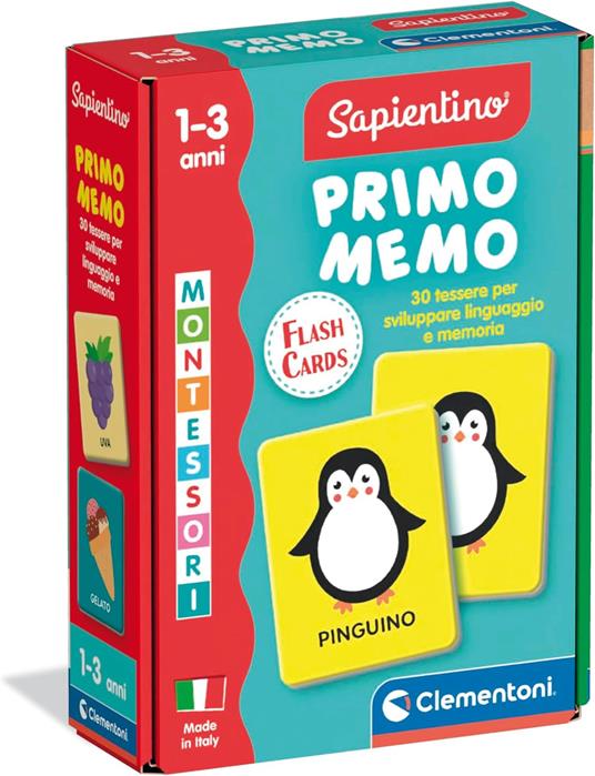 Clementoni Sapientino Baby Montessori - Carte Primo Memo, Gioco di Memoria Educativo Bambini 1-3 Anni, Carte Tattili