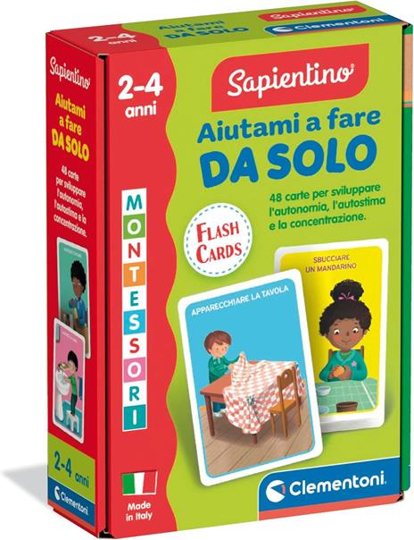 Clementoni Sapientino Montessori - Aiutami a Fare da Solo, Gioco Educativo con 48 Flashcards per Bambini 2-4 Anni