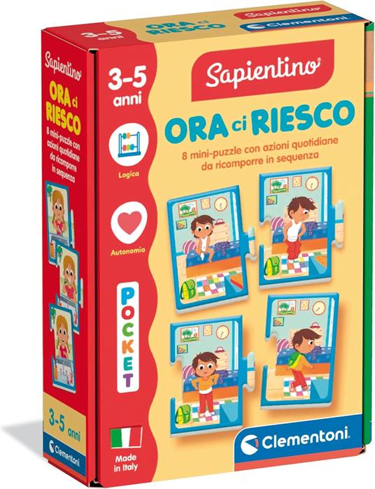 Clementoni Sapientino - Ora Ci Riesco, Gioco Educativo con Tessere Incastro per Bambini 2-4 Anni