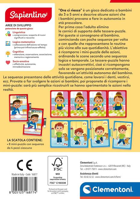 Clementoni Sapientino - Ora Ci Riesco, Gioco Educativo con Tessere Incastro per Bambini 2-4 Anni - 3