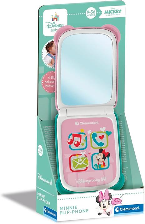 Clementoni Disney Baby - Minnie Flip Phone, Telefono Bambini 9-36 Mesi, Centro attività con 4 Tasti per Stimolare Il Gioco - 2