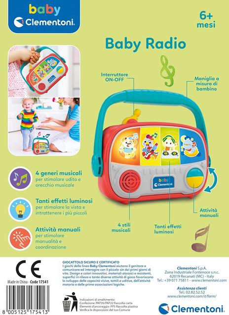 Clementoni Baby Baby Radio, Radiolina Neonati 6-36 Mesi, Centro attività Interattivo, Gioco Musicale con Effetti Luminosi - 3
