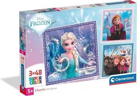 Clementoni - Puzzle per Bambini 3x48 Pezzi Supercolor, per Bambini 5+ Anni, Illustrazione con Personaggi Disney Frozen