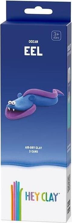 Hey Clay Eel Fish, pasta modellabile small set Murena. Argilla da Modellare per Bambini in confezione piccola da 1 soggetto con 3 colori. Set Eel personaggio pesce murena. Con App interattiva Atossica