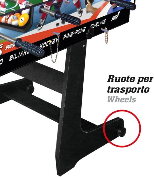 Calcio Balilla Pieghevole Tavolo Multigioco Bambini 5 in 1 Calcio Balilla, Biliardo, Ping Pong, Hockey e Curling - Dimensioni 120x60x83 cm - 2