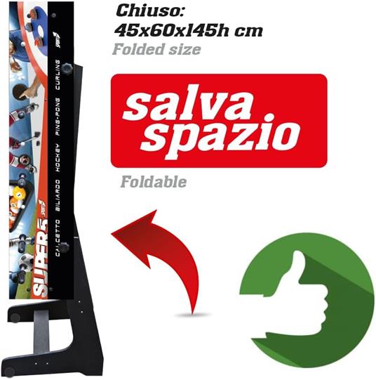 Calcio Balilla Pieghevole Tavolo Multigioco Bambini 5 in 1 Calcio Balilla, Biliardo, Ping Pong, Hockey e Curling - Dimensioni 120x60x83 cm - 3