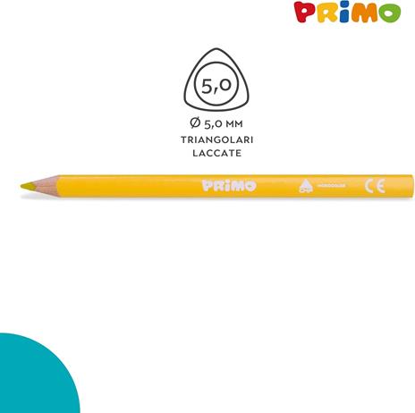 PRIMO - Matite Colorate Bambini +3 Anni a Triangolo Ergonomiche Mina Ø5 mm 12 Colori a Matita Professionali Sfumabili - 3