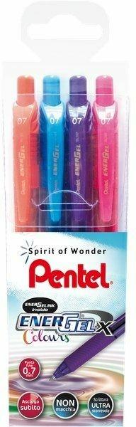 Penna roller Pentel Energel X punta 0,7 mm. Confezione 4 colori assortiti