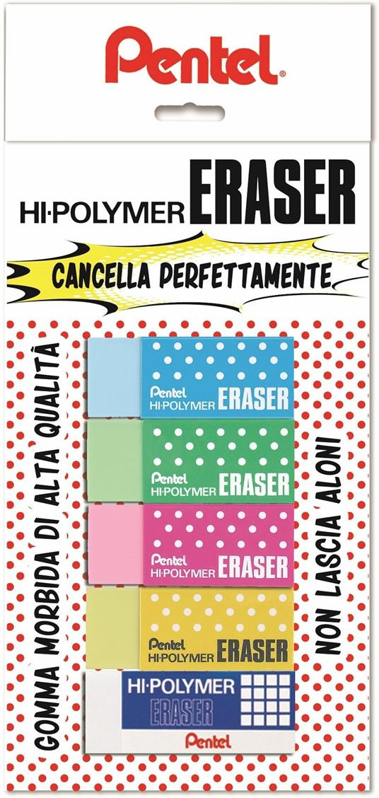 Gomme colorate Pentel. Confezione 5 colori assortiti