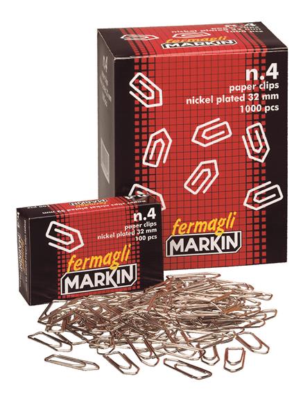 Confezione 100 fermagli zincati Markin nr 4. 32 mm