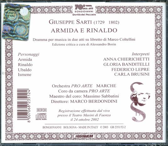 Armida e Rinaldo - CD Audio di Giuseppe Sarti - 2