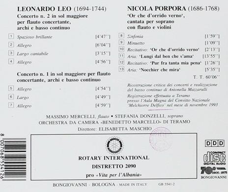 Concerti per flauto n.1, n.2 / Or che d'orrido verno - CD Audio di Leonardo Leo,Nicola Porpora - 2