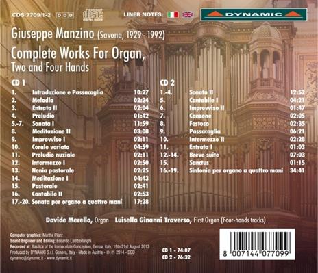 Musica per organo a 2 e a 4 mani completa - CD Audio di Davide Merello,Giuseppe Manzino - 2