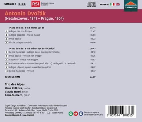 Piano Trios N.3 Op.65, Piano Trio N.4 Op.90 "Dumky" - CD Audio di Antonin Dvorak - 2