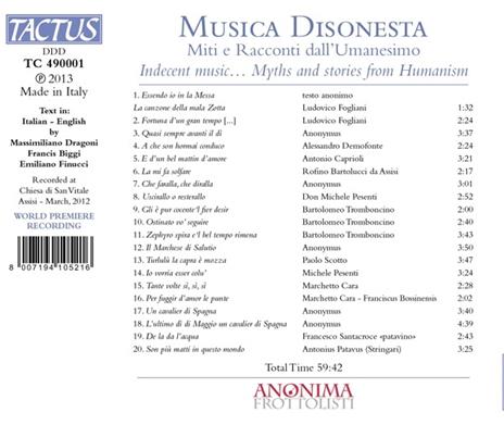 Musica disonesta. Miti e racconti dell'Umanesimo - CD Audio di Anonima Frottolisti - 2
