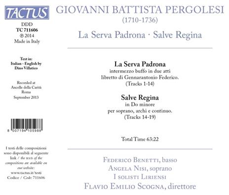 La serva padrona - Salve Regina - CD Audio di Giovanni Battista Pergolesi - 2