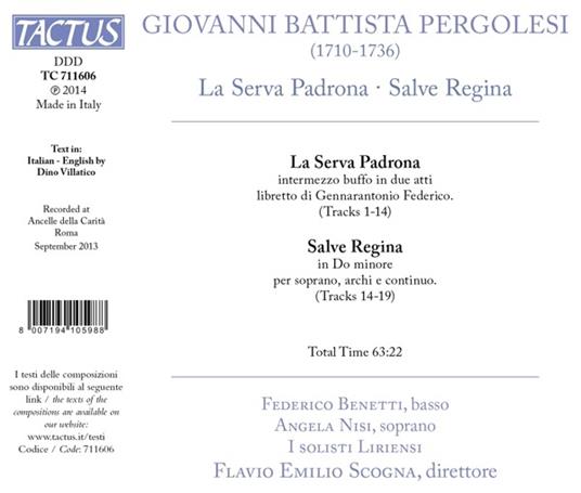 La serva padrona - Salve Regina - CD Audio di Giovanni Battista Pergolesi - 2