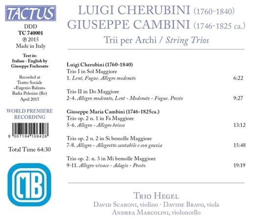 Trii per archi - CD Audio di Luigi Cherubini,Giuseppe Maria Cambini,Trio Hegel - 2