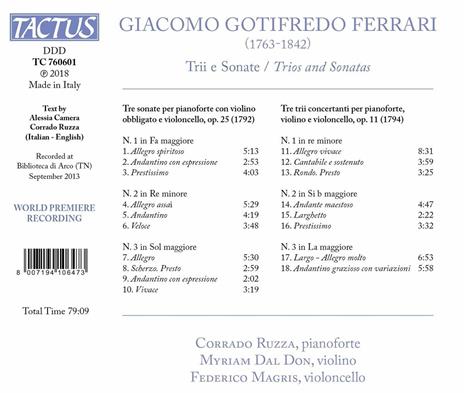 Trii e sonate - CD Audio di Giacomo Gotifredo Ferrari,Corrado Ruzza - 2